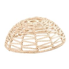 a round basket with rope on the top and bottom, sitting on a white surface