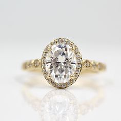 Ready-to-ship Ring 14k Yellow Gold The Charlotte Ring (Oval) in Yellow Gold with 1.75ct Moissanite Traditional Diamond, Pave Engagement Ring, Types Of Diamonds, Moissanite Wedding Bands, Halo Diamond Engagement Ring, Halo Engagement, Diamond Sizes, Vintage Diamond, Moissanite Diamonds