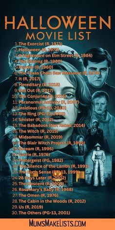 A list of the best Halloween scary movies to watch Scary Movies For Halloween, 30 Day Halloween Movie Challenge, Scary Movies To Watch With Boyfriend, Halloween Movie Countdown, Halloween Plans With Friends, 30 Days Of Halloween Movies, Halloween Weenies, Halloween Movie Challenge, Halloween Watch List