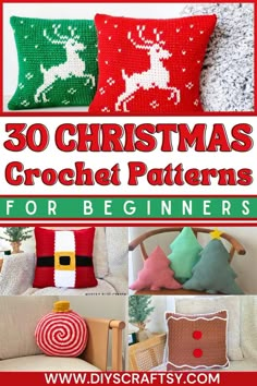 30 Free Crochet Christmas Pillow Patterns - DIYsCraftsy Vintage Christmas Crochet Patterns, Free Crochet Patterns For Pillows, Easy Crochet Christmas Projects, Free Santa Crochet Patterns, Christmas Decorations Crochet Free, Crochet Tree Pillow, Easy Holiday Crochet Patterns, Crochet Santa Pillow, Holiday Crochet Ideas