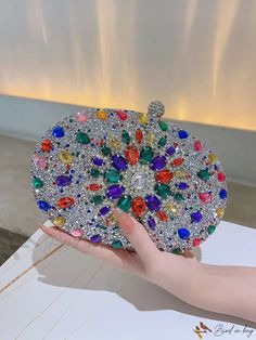 Bird in Bag - High-End Stylish Rhinestone Vintage Box-Shaped Clutch Evening Bag Multicolor Rhinestone Evening Bag For Party, Multicolor Rhinestone Evening Bag For Events, Multicolor Rectangular Clutch With Rhinestones, Multicolor Rectangular Evening Bag With Rhinestones, Multicolor Rhinestone Rectangular Evening Bag, Multicolor Rhinestone Clutch As Gift, Multicolor Rhinestone Clutch For Gift, Silver Bag, Circle Bag