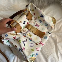 Authentic And In Good Condition. Slight Discoloration On Handles. Red Velvet Interior Is In Perfect Condition. Estimated Dimensions 1ft Length, 7 Inches Wide, And 10 Inches Tall Louis Vuitton Print, Red Velvet Interior, Louis Vuitton Multicolor, Velvet Interior, Bags Vintage, Velvet Interiors, Bags Logo, Vintage Louis Vuitton, Print Blanket