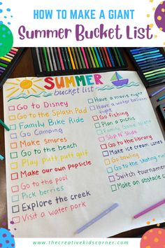 a summer bucket list with markers and pencils