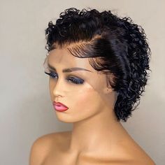 Product Name: 12A Brazilian Curly Wigs Pixie Cut Human Hair Wigs Side Part T Lace Frontal Wig Hair Length: 10inch 100% Human Hair 12A  Hair Material: 100% Real Human Hair, High Quality, 12A Virgin Hair, One Direction, Cuticle Hold, Can be Dyed/ Bleached, No Shedding and No Tangle, Easy to                                          Care, Last Longer, Can be restyled easier . Hair Color: Black    Lace: T-shape  Lace Front Wig (Lace is as the picture show that) Hair Density: 180% Density, 130% 150% 2 Short Curly Pixie Cut Lace Wig, Curly Full Lace Wig, Black Hair Wigs, Curly Lace Wig, Textured Curly Hair, Natural Hair Wigs, Short Curly Wigs, Wig Short, Natural Wigs