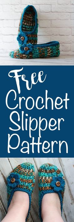 crochet slipper pattern with text overlay that says free crochet slipper pattern