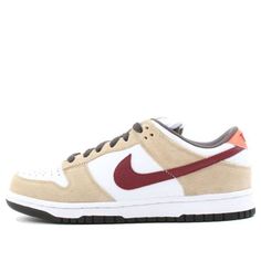 Nike Dunk Low Pro SB 'Crimson' 304292-161 (SNKR/Skate/Men's/Low Top/Non-Slip) Nike Brown Skate Shoes For Skateboarding, Brown Nike Skate Shoes For Skateboarding, White Skate Shoes With Red Sole For Skateboarding, White Sneakers With Red Sole For Skateboarding, Nike Skate Shoes With Red Sole For Skateboarding, Nike Sb Dunk Low Pro, Skate Man, Sb Dunk Low, Dunks Nike