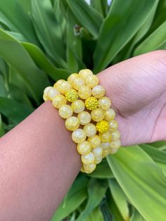 "Yellow beaded Bracelet- Great for birthdays, gifts, bridal parties, bachelorette gifts, holiday gift ideas, Mother's Day, Valentine's Day, all occasions Stacked Bracelet set Layering Bracelets Standard size 6\" to 8\" Light weight Stretch bracelet 10mm beads Custom handmade beaded bracelet Minimalist Bracelet  Dainty Bracelet Set Charm sizes vary in shape, style and design NO RETURNS, NO EXCHANGES   PLEASE SEND AN EMAIL FOR ALL QUESTIONS" Layering Bracelets, Bracelet Minimalist, Bridal Parties, Beads Bracelet Design, Bracelet Dainty, Dainty Bracelet, Holiday Gift Ideas, Bracelet Design, Bachelorette Gifts