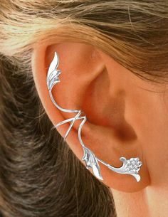 Full Ear, Leaf Flower Non-Pierced Ear Cuff in Sterling Silver or Gold on Sterling #5-FL- Full Ear Piercings, Leaf Ear Cuffs, Silver Spray, Faux Piercing, Hammered Hoop Earrings, Wrap Earrings, Sedona Az, Scottish Thistle, Gold Ear Cuff