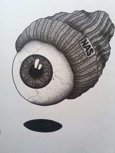 a drawing of two knitted hats with the same eyeball on top of each other