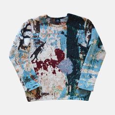 Multicolor Cotton Jacquard Knit Sweater, Oversized Multicolor Jacquard Knit Sweater, Fitted Multicolor Cotton Sweater, Handmade Long Sleeve Top For Fall, Artistic Long Sleeve Sweatshirt For Winter, Artistic Oversized Fall Tops, Artistic Long Sleeve Winter Sweatshirt, Fitted Multicolor Crew Neck Sweater, Artistic Cotton Sweatshirt For Winter