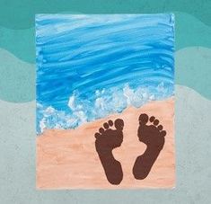 an image of two footprints in the sand at the beach that is painted on wood