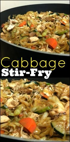 cabbage stir fry with carrots, celery and onions in a skillet