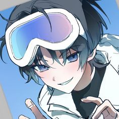 an anime character with goggles on his head