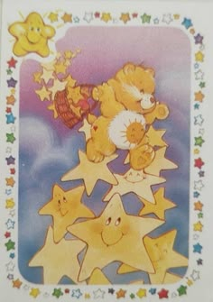 there are many stars and teddy bears on this card