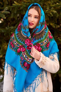 Large Winter Women Embroidered Floral Scarf Ethnic Folk Ukrainian Wool Shawl Slavic Babushka, Ukrainian Gift for Her Halloween Christmas by EmbroideredCloth on Etsy Multicolor Shawl-style Headscarf, Bohemian Scarves With Multicolor Embroidery, One Size Multicolor Dupatta, Multicolor One Size Fits All Dupatta, Traditional Winter Shawl With Tassels, Traditional Winter Festive Scarves, Traditional Festive Winter Scarves, Traditional Scarf For Festivals As A Gift, Bohemian Shawl For Festive Occasions