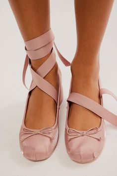 Della Wrap Ballet Heels | Free People Ballet Slipper Shoes, Pink Ballet Heels, Pink Lace Up Heels, Pink Heels Outfit, Ballet Inspired Fashion, Ballet Heels, Wrap Shoes, Ballet Fashion, Pink Sandals