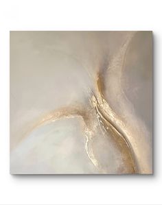 an abstract painting with white and gold colors on the bottom half of it, in neutral tones