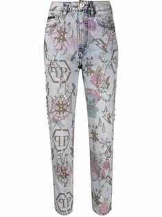 Philipp Plein Heart high-rise wide-leg Jeans - Farfetch Philipp Plein Jeans, High Rise Wide Leg Jeans, Heart Patches, New Fashion Trends, Philipp Plein, Fashion Trend, Ice Blue, Denim Wash, Wide Leg Jeans