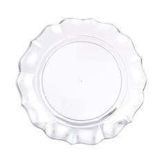 an empty glass plate on a white background