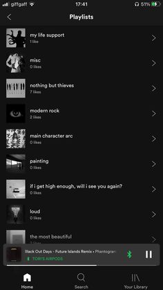 an iphone screen showing the music player's playlist, and other things on it