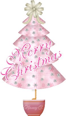 a pink christmas tree with the words merry christmas written on it's top and bottom