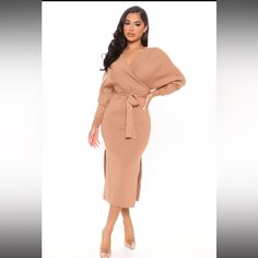 Size L, Midi Sweater Dress , Color Taupe Sweater Dress Long, Taupe Fashion, Wrap Sweater Dress, Midi Sweater Dress, Dresses Fashion Nova, Long Sweater Dress, Fashion Nova Dress, Sweater Dress Midi, Ribbed Dresses