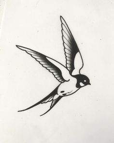 a black and white drawing of a bird flying