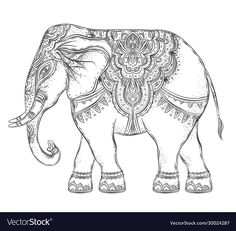 an elephant with patterns on it's back