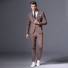 Material: Spandex, Viscose, Microfiber • Style: Flat, Smart Casual • Type: Suits, Zipper Fly, Single Breasted, Straight Fitted Full-length Suits For Semi-formal Occasions, Semi-formal Fitted Full-length Suit, Fitted Full-length Semi-formal Suits, Brown Fitted Business Sets, Mens Fashion Suits Formal, Jacket Formal, Xavier Rudd, Mens Fashion Swag, Mens Fashion Blazer