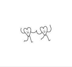 two hearts are holding hands with each other in the middle of a line art drawing