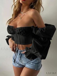 Soft Puff Sleeve Blouse Autumn Chic, Off Shoulder T Shirt, Top Bustier, Lace Halter Dress, Deep V Dress, Lace Sleeve Top, Backless Maxi Dresses, Puff Sleeve Blouse, Edgy Outfits