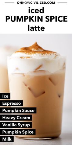 iced pumpkin spice latte recipe with text overlay