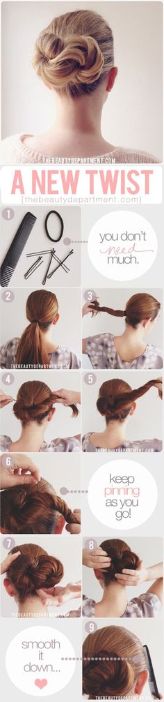 Long hair style: twist updo. Very cute and easy enough to do as an every day hairstyle. Kristin Ess, Diy Wedding Hair, Bun Tutorial, The Beauty Department, Figure 8, Infinity Symbol