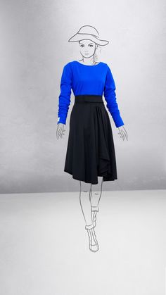 Here we've paired a simple electric blue longsleeve shirt with our Shakkei classic: skirt "Charles" made from finest black wool fabric. Austrian Design. Black Wool Fabric, Wool Fabric, Black Wool, Electric Blue, Long Sleeve Shirts, Wool, Long Sleeve