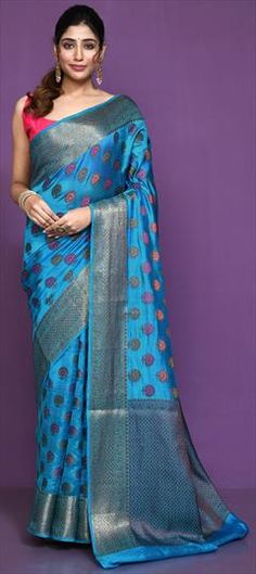 Blue color Saree in Silk fabric with Weaving, Zari work Blue Art Silk Dupatta With Motifs, Blue Saree With Motifs For Diwali, Blue Saree With Motifs, Blue Traditional Saree With Motifs, Blue Banarasi Silk Traditional Wear With Motifs, Blue Art Silk Saree With Motifs, Blue Banarasi Silk Saree For Wedding, Blue Art Silk Traditional Wear With Pallu, Traditional Blue Art Silk Wear With Pallu