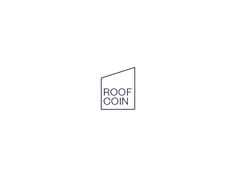 the roof coin logo is shown in black and white, with an angled corner at the bottom