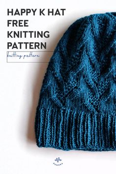 a blue knitted hat with the words happy khat free knitting pattern on it