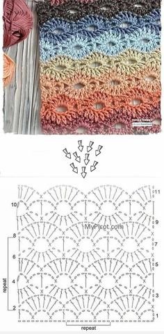 the crochet pattern is shown in two different colors, and it has an image of