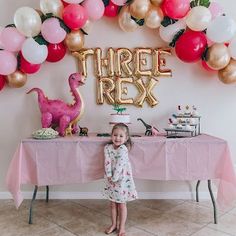 Three Rex Birthday Party Girl, Third Birthday Girl, Dinosaur Themed Birthday Party, Baby Birthday Themes, 3rd Birthday Party, Dino Birthday Party