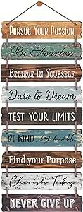 a wooden sign that says, be brave in yourself dare to dream test your limits find your purpose and never give up