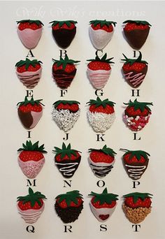 chocolate covered strawberries are arranged in the shape of letters