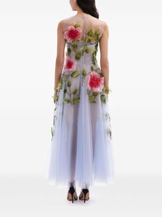 Tea Length Gown, Organza Gown, Organza Gowns, Tropical Hibiscus, Pink Hibiscus, Aline Skirt, Floral Gown, Wedding Guest Looks, Tulle Gown