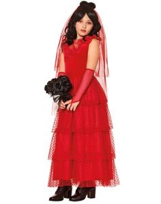 Look just like your favorite character out of a scene from your favorite movie with this officially licensed Bride Lydia Costume. This costume features the iconic red dress from Lydia's wedding scene in Beetlejuice. A pair of gloves and a veil complete this look to have you feeling just like Lydia on her special day. Officially licensed Includes: Dress Gloves Veil Sleeveless Zipper closure Material: Polyester Care: Spot clean Imported Lidia Beetlejuice Costume, Lydia Beetlejuice Costume, Lydia Deetz Costume, Beetlejuice Costume, Baby Costumes Girl, Bride Costume, Wedding Scene, Halloween Costume Outfits, Pastel Pink Aesthetic