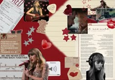 the collage has many different pictures and words on it, including an image of taylor swift