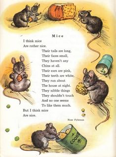 an illustrated book with mice and mice on it's page, which is written in english