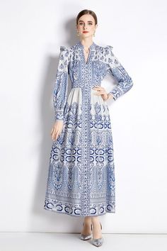 This Renaissance Paisley Printed Court Style Elegant V-Neck Dress is perfect for formal occasions. It features a high waist, V-neckline, and lantern sleeves for a timelessly beautiful look. The paisley print adds a unique touch of style, making it the perfect addition to any wardrobe. SIZE GUIDE (CM) Size Bust Waist Sleeve Shoulder Length S 84 68 60 35 135 M 88 72 61 36 136 L 92 76 62 37 137 XL 96 80 63 38 138 XXL 100 84 64 39 139 Formal Printed V-neck Dress, Elegant Printed V-neck Midi Dress, Elegant Long Sleeve Floral Print V-neck Dress, Elegant Long Sleeve V-neck Floral Dress, Vintage French Dress, French Dress, Formal Party Dress, Dress Cocktail, Lantern Sleeve