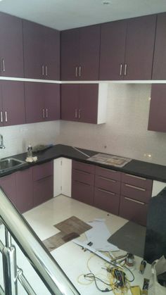 the kitchen is being remodeled with new cabinets and flooring in place to be installed