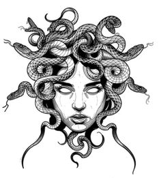 a drawing of a woman with snakes on her head