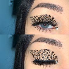 Safari Eye Makeup, Cheetah Print Eye Makeup, Chetta Makeup Look, Leapord Makeup Looks, Leapord Halloween Outfit Makeup, Fancy Dress Makeup, Lepord Print Makeup Halloween, Glamour Cheetah Makeup