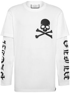 white cotton skull print to the front appliqué logo logo print at the sleeve crew neck short sleeves double sleeves straight hem City Shorts, Balenciaga Triple S, Custom Watch, Philipp Plein, Short Suit, Summer Beach Wear, Skull Print, T Shirt Vest, Light Jacket